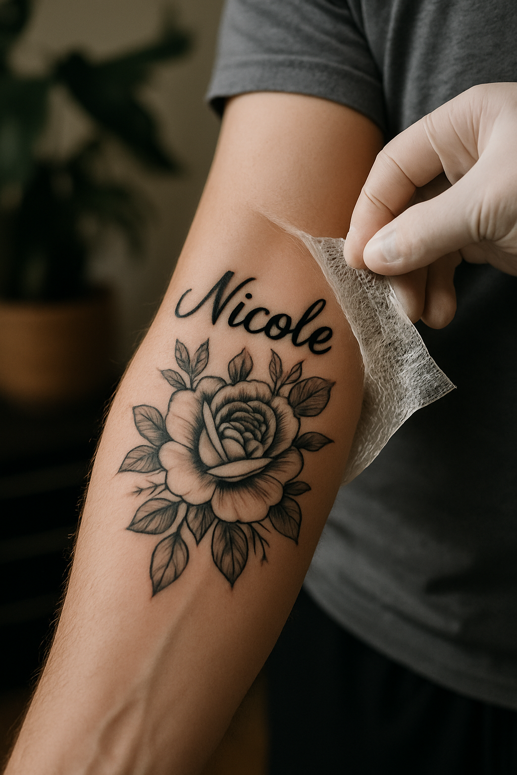 Removing bandage from tattoo